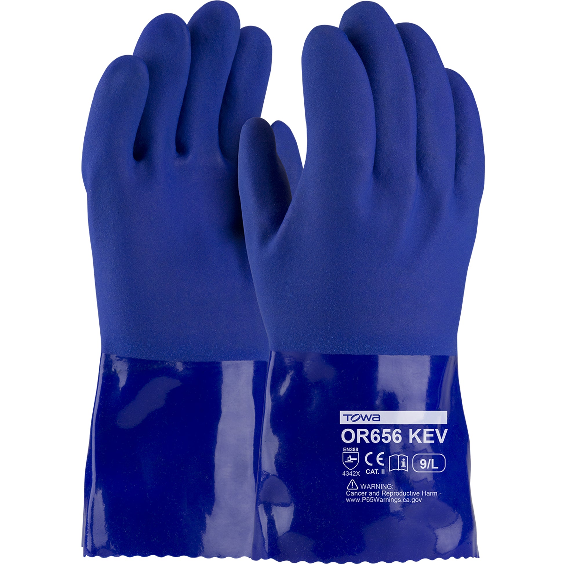 XtraTuff Oil Resistant PVC Glove w/DuPont Kevlar Liner & Rough Grip - Blue - 1/DZ - 58-8658K