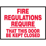 Safety Label: Fire Regulations Require That This Door Be Kept Closed 3 1/2" x 5" Adhesive Dura Vinyl 1/Each - LFXG410XVE