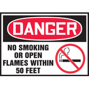 OSHA Danger Safety Label: No Smoking Or Open Flames Within 50 Feet 5" x 7" Adhesive Dura Vinyl 1/Each - LSMK003XVE
