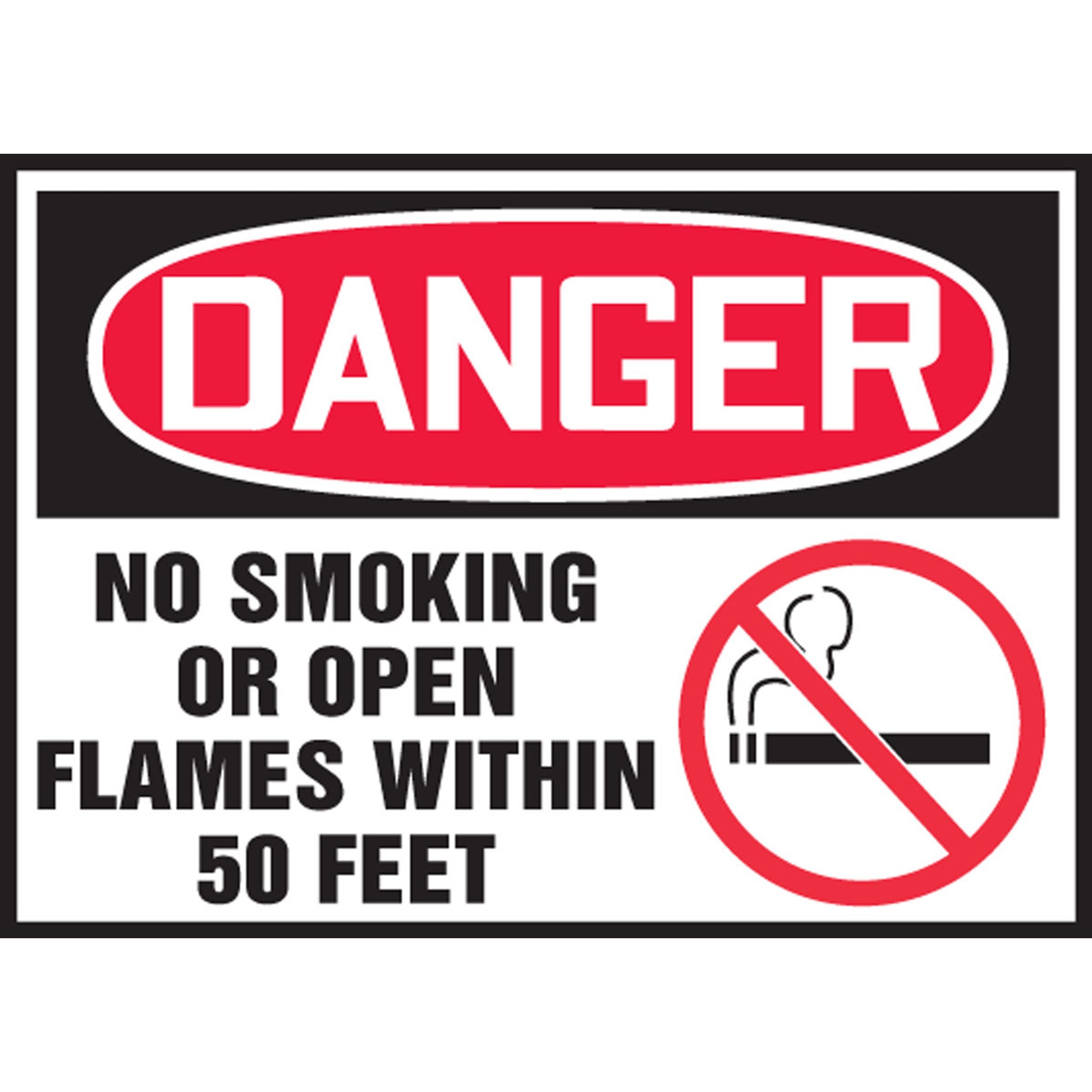 OSHA Danger Safety Label: No Smoking Or Open Flames Within 50 Feet 5" x 7" Adhesive Dura Vinyl 1/Each - LSMK003XVE