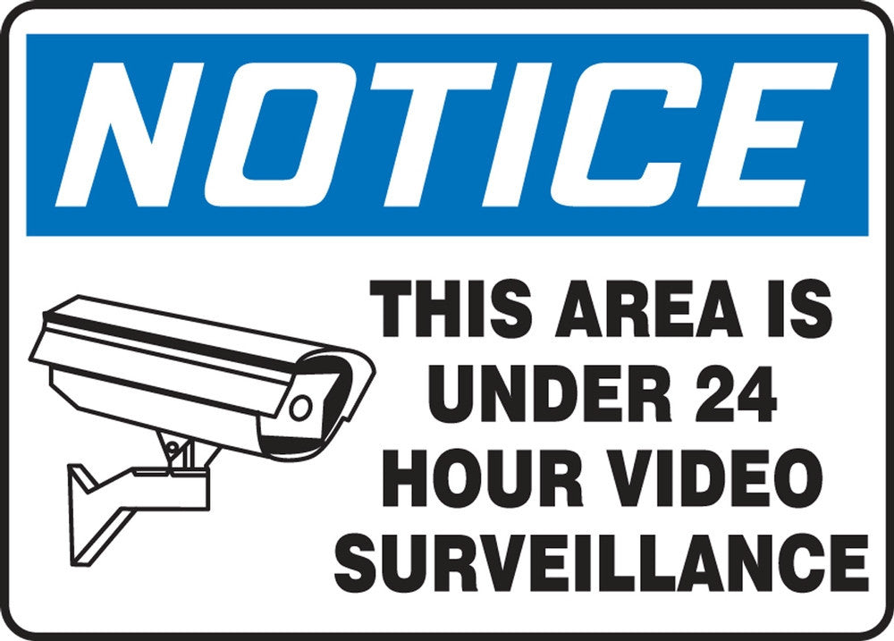 OSHA Notice Safety Sign: This Area Is Under 24 Hour Video Surveillance 10" x 14" Aluminum / - MASE807VA
