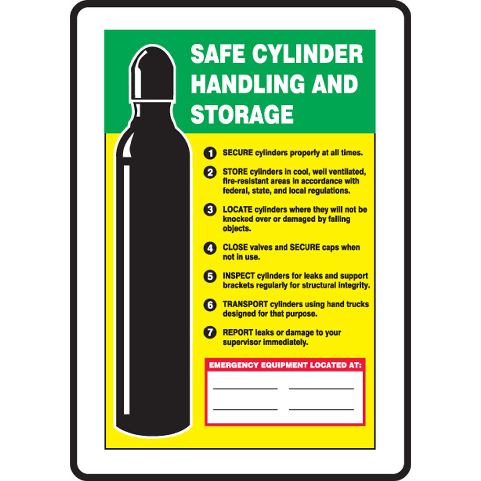 Safety Sign: Safe Cylinder Handling And Storage 14" x 10" Plastic 1/Each - MCPG506VP