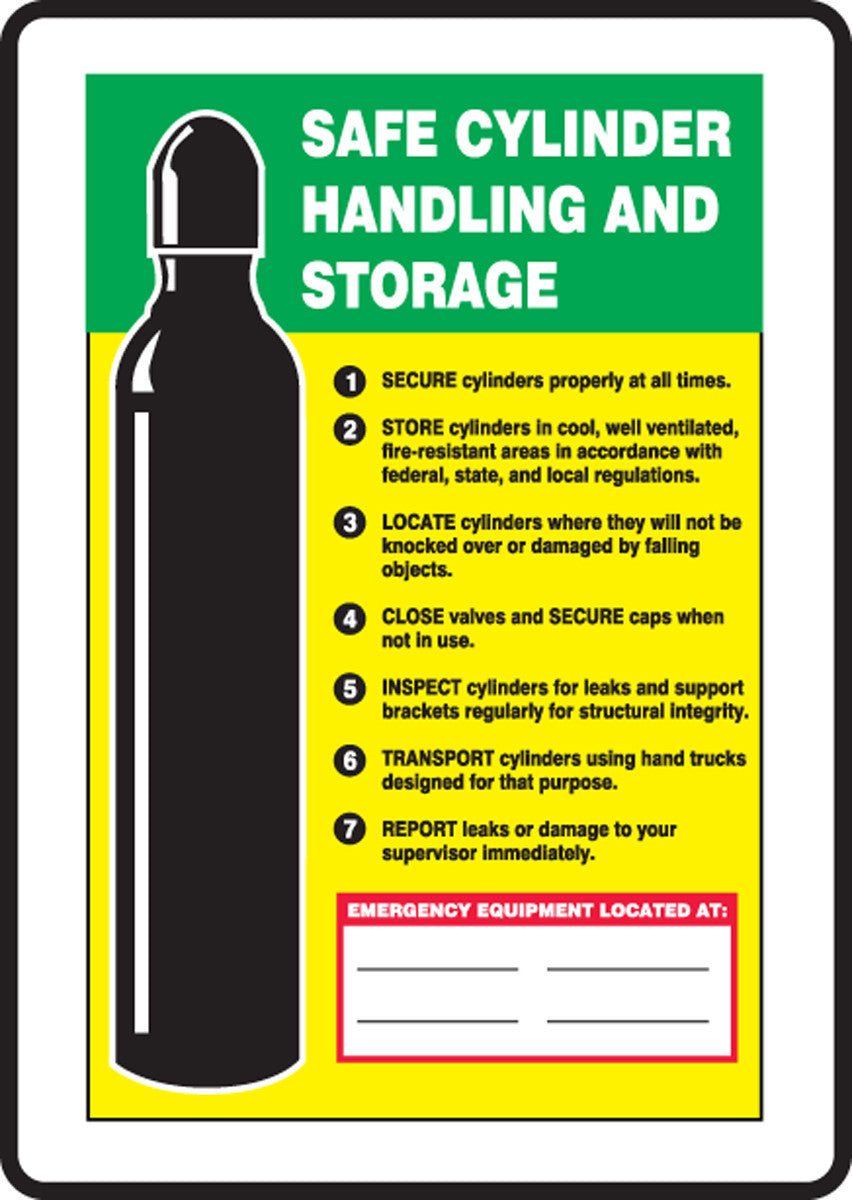 Safety Sign: Safe Cylinder Handling And Storage 14" x 10" Plastic 1/Each - MCPG506VP