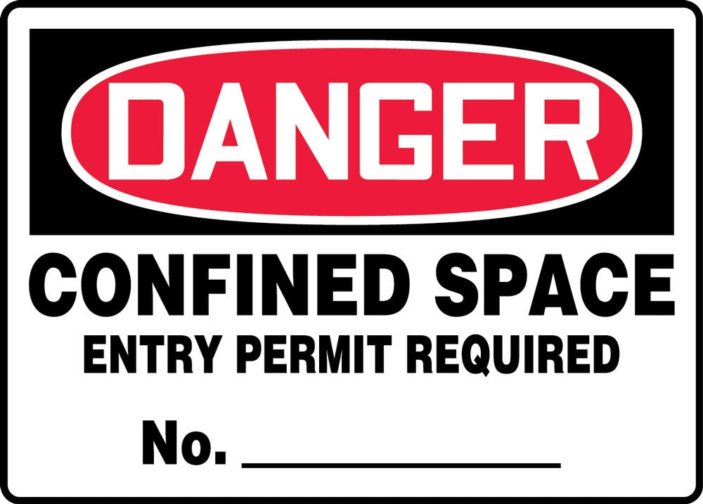 OSHA Danger Safety Sign: Confined Space - Entry Permit Required No.___ 7" x 10" Plastic / - MCSP124VP