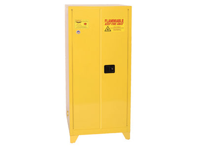 Justrite Tower Safety Cabinet - 60 Gallon - 2 Shelves - 2 Door - Self Close - Yellow - 6010XLEGS