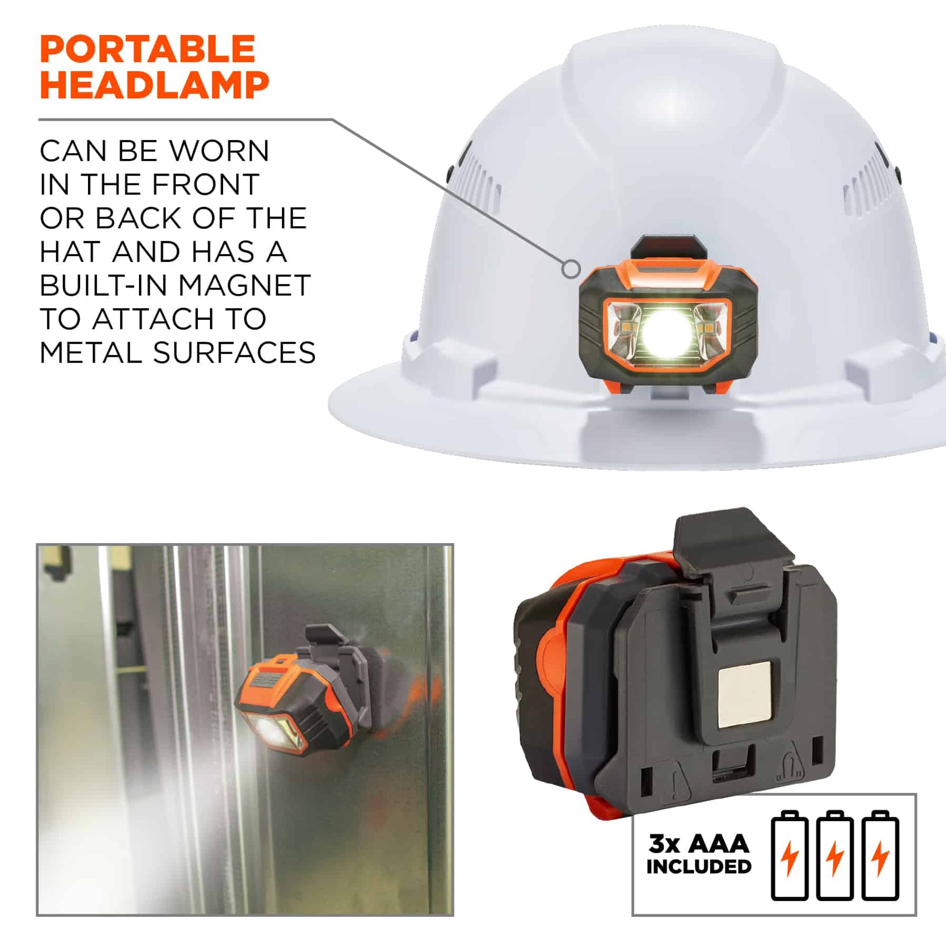 Ergodyne Skullerz 8973LED Premium Full Brim Hard Hat with LED Light and Adjustable Venting - Type 1, Class C