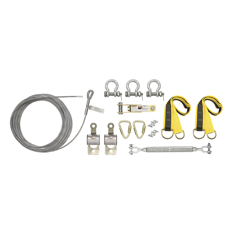 FallTech 100' SteelGrip Temporary Cable HLL System with Web Pass-through Anchors - 602100A