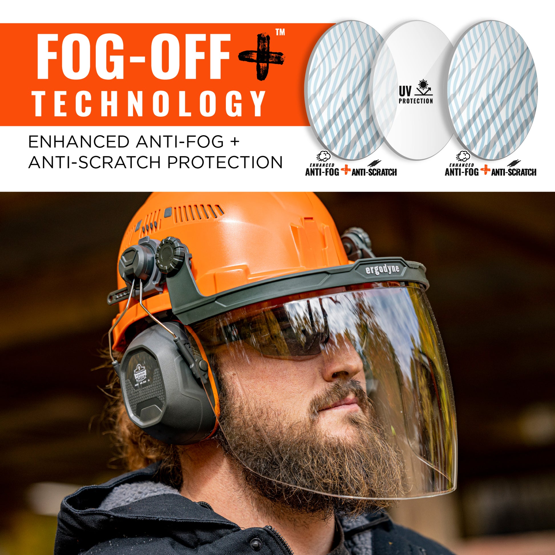 Ergodyne Skullerz 8997 Anti-Scratch & Anti-Fog Face Shield Replacement for Cap-Style Hard Hat & Safety Helmet