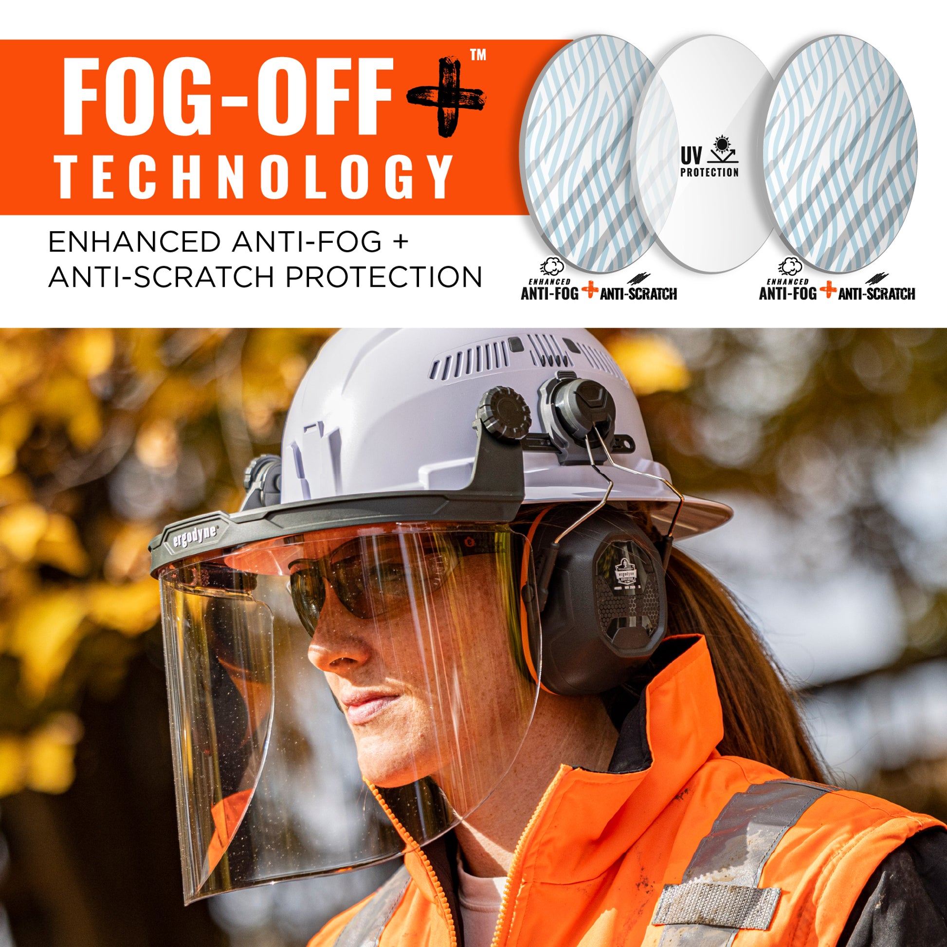 Ergodyne Skullerz 8998 Anti-Scratch & Anti-Fog Face Shield Replacement for Full Brim Hard Hat