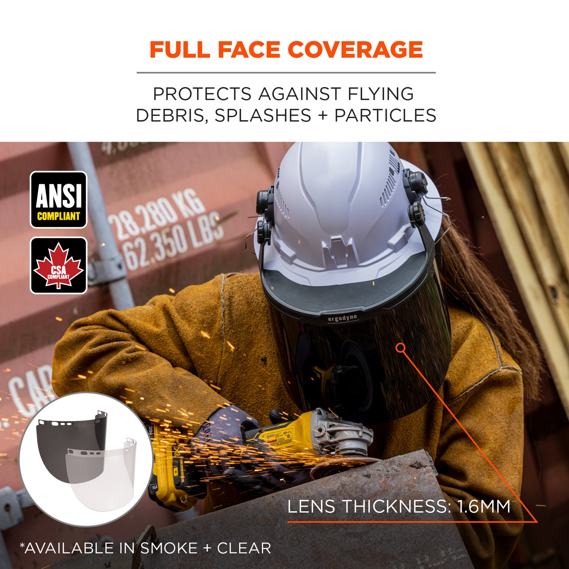 Ergodyne Skullerz 8998 Anti-Scratch & Anti-Fog Face Shield Replacement for Full Brim Hard Hat