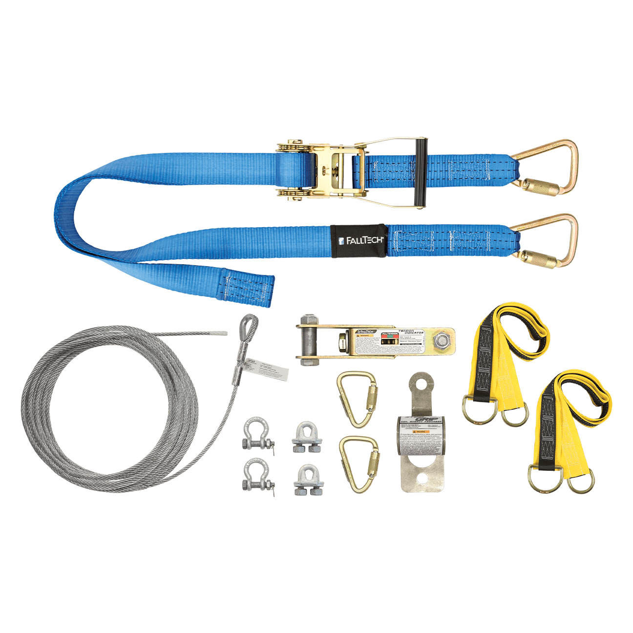FallTech 60' SteelGrip Plus Temporary Cable HLL System with Web Pass-through Anchors - 60260AR