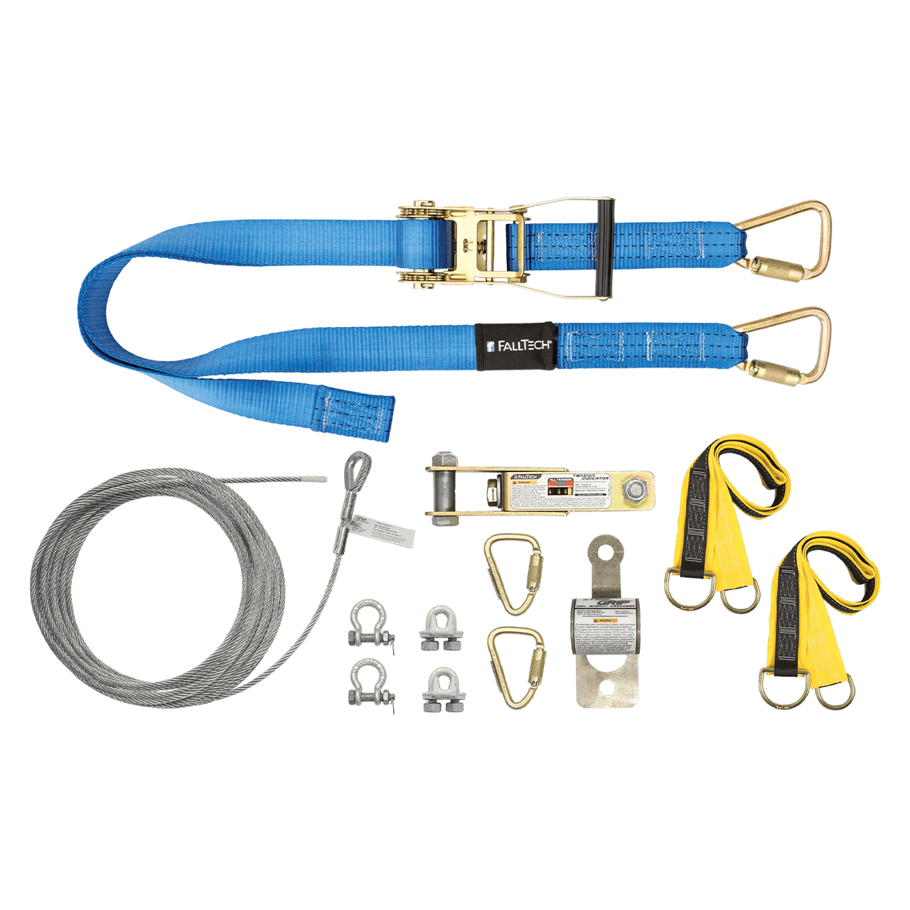 FallTech 100' SteelGrip Plus Temporary Cable HLL System with Web Pass-through Anchors - 602100AR