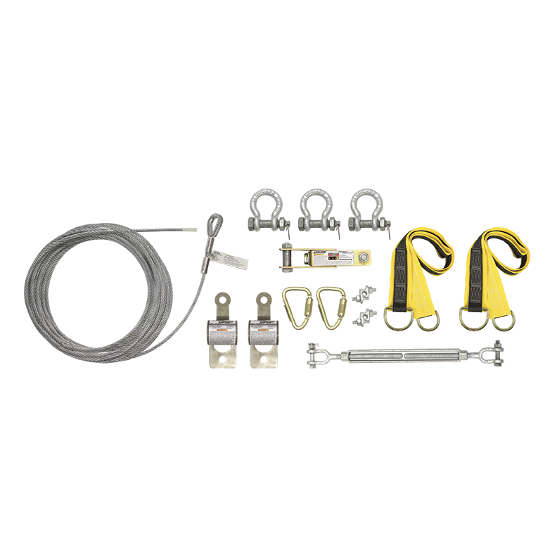 FallTech 80' SteelGrip Temporary Cable HLL System with Web Pass-through Anchors - 60280A
