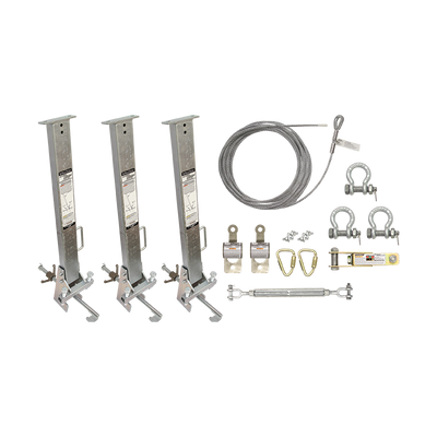 FallTech 100' SteelGrip Temporary Cable HLL System and Stanchions with 24" beam clamps - 60310024