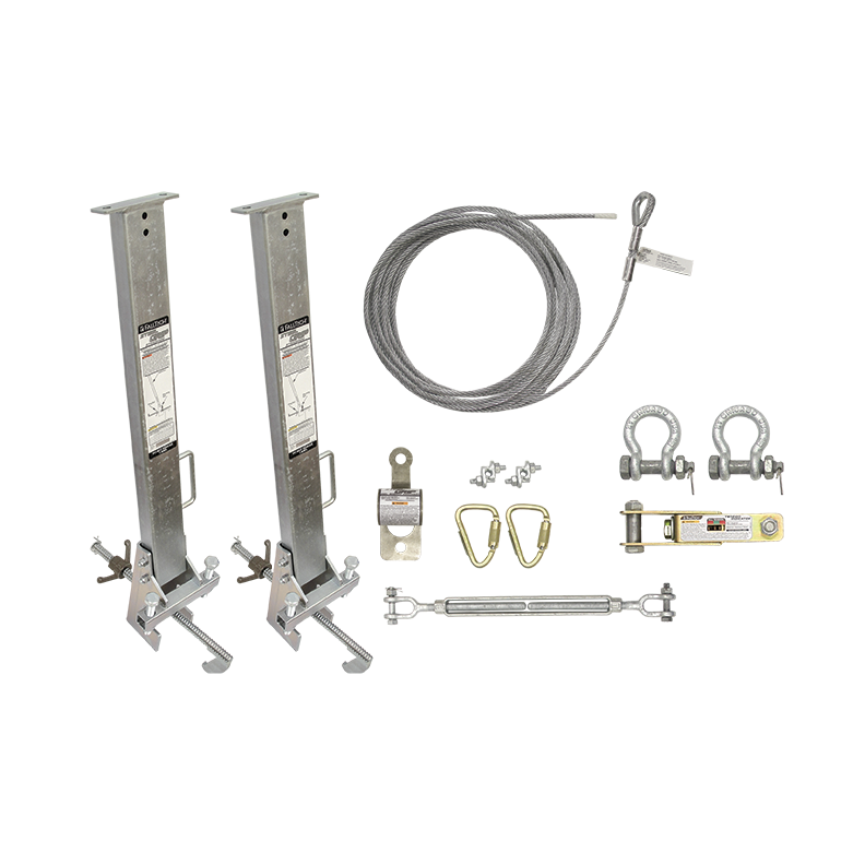 FallTech 30' SteelGrip Temporary Cable HLL System and Stanchions with 24" beam clamps - 6033024
