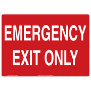 Safety Sign: Emergency Exit Only (White Text On Red) 10" x 14" Adhesive Vinyl / - MEXT441VS