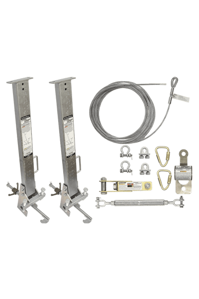 FallTech 60' SteelGrip Temporary Cable HLL System and Stanchions with 12" beam clamps - 6036012