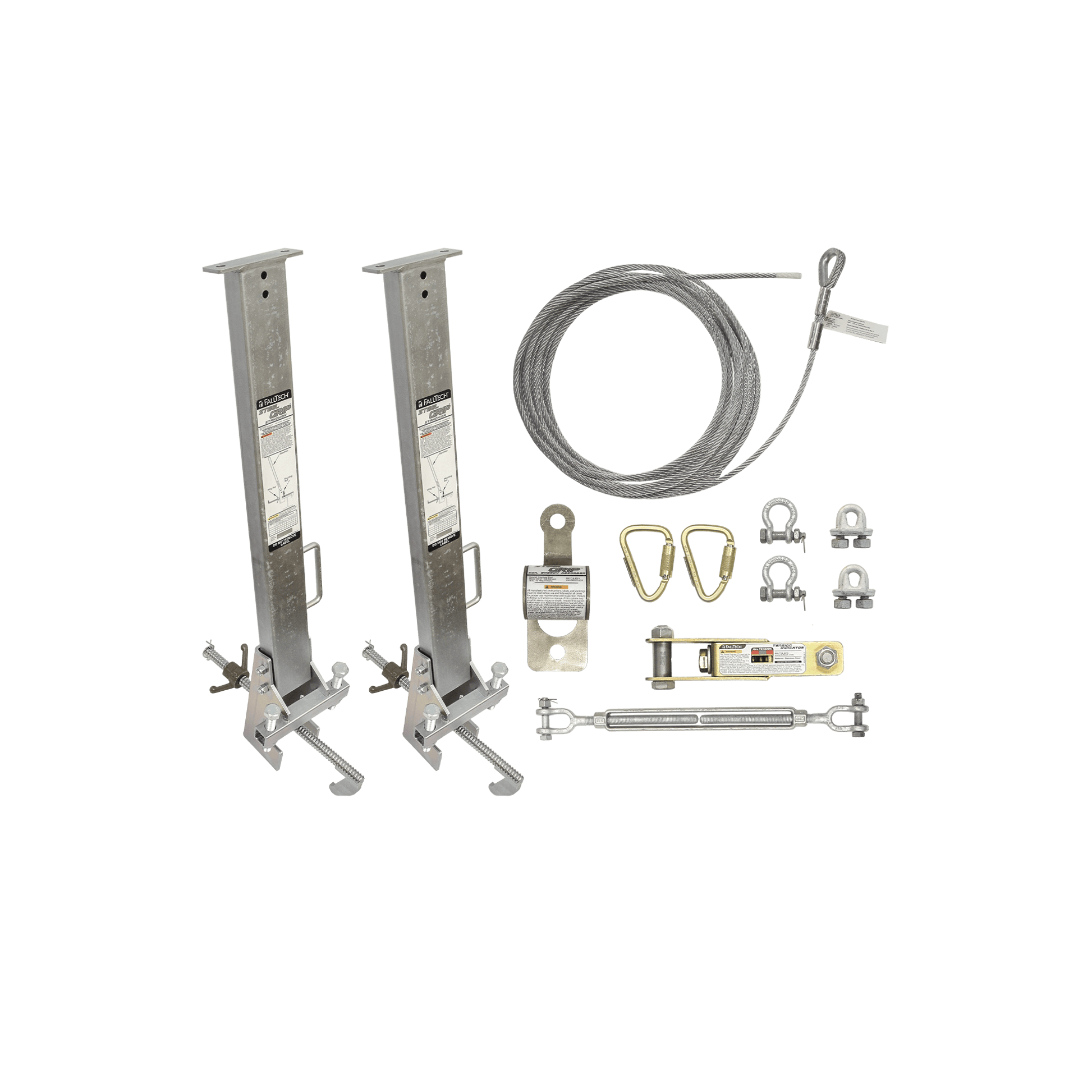FallTech 60' SteelGrip Temporary Cable HLL System and Stanchions with 18" beam clamps - 6036018