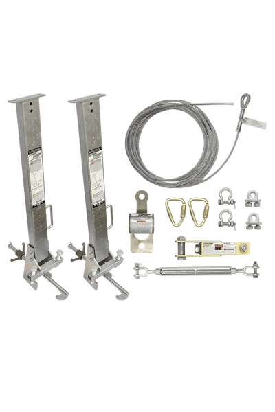 FallTech 100' SteelGrip Temporary Cable HLL System and Stanchions with 18" beam clamps - 60310018