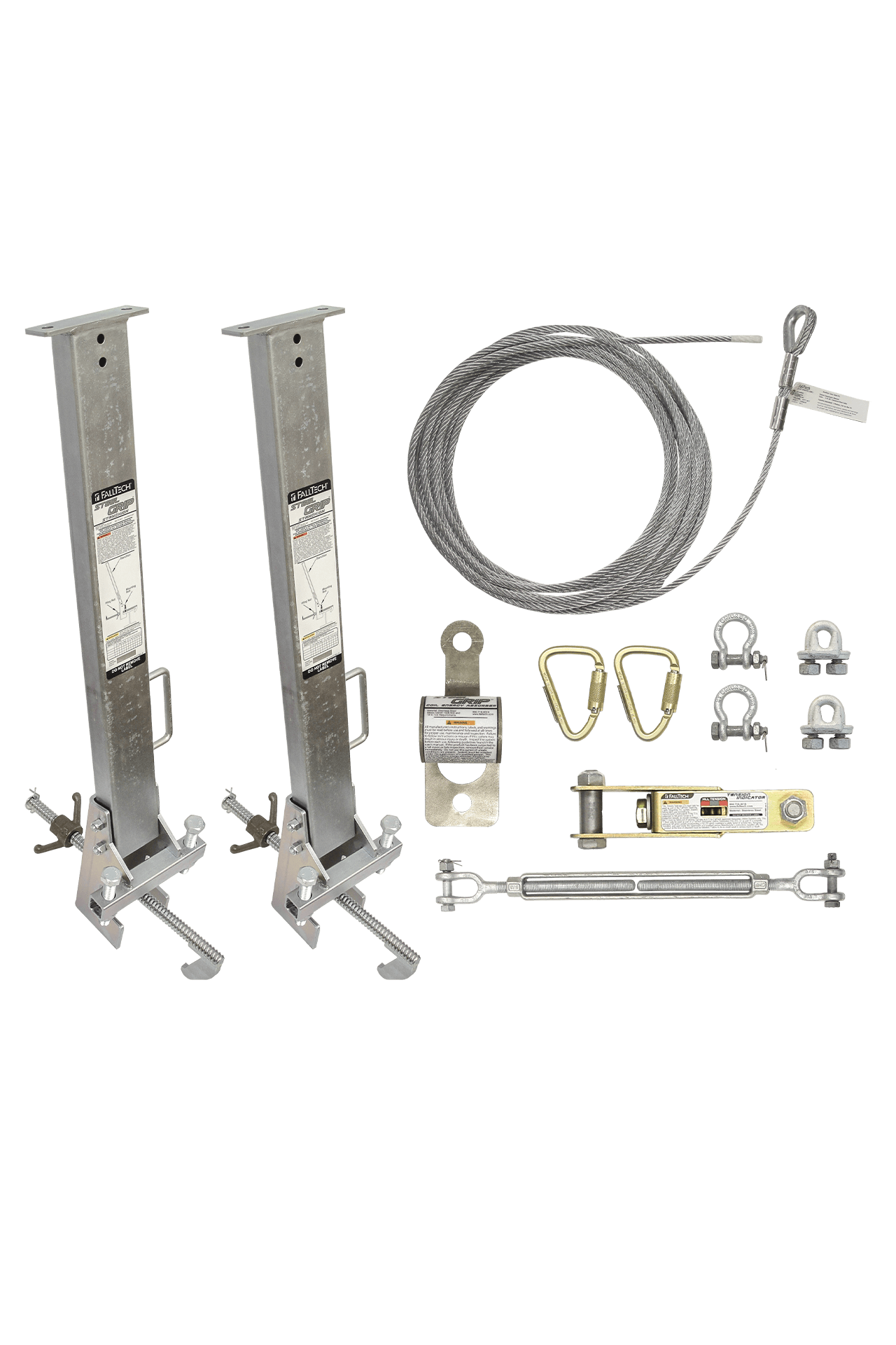 FallTech 60' SteelGrip Temporary Cable HLL System and Stanchions with 18" beam clamps - 6036018