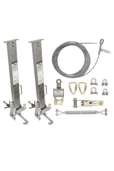 FallTech 60' SteelGrip Temporary Cable HLL System and Stanchions with 18" beam clamps - 6036018