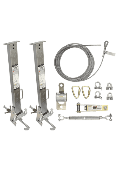 FallTech 30' SteelGrip Temporary Cable HLL System and Stanchions with 18" beam clamps - 6033018