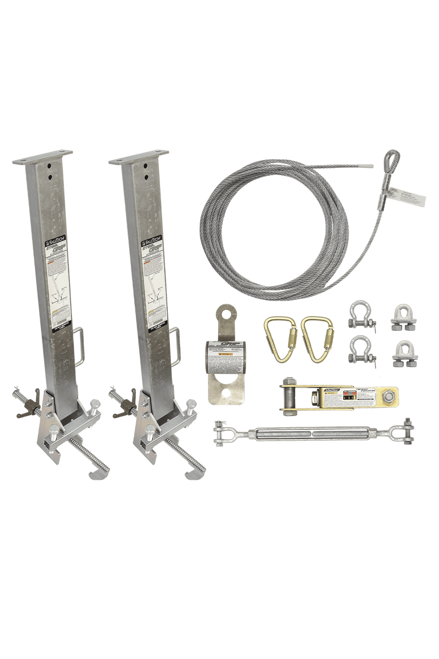 FallTech 30' SteelGrip Temporary Cable HLL System and Stanchions with 18" beam clamps - 6033018