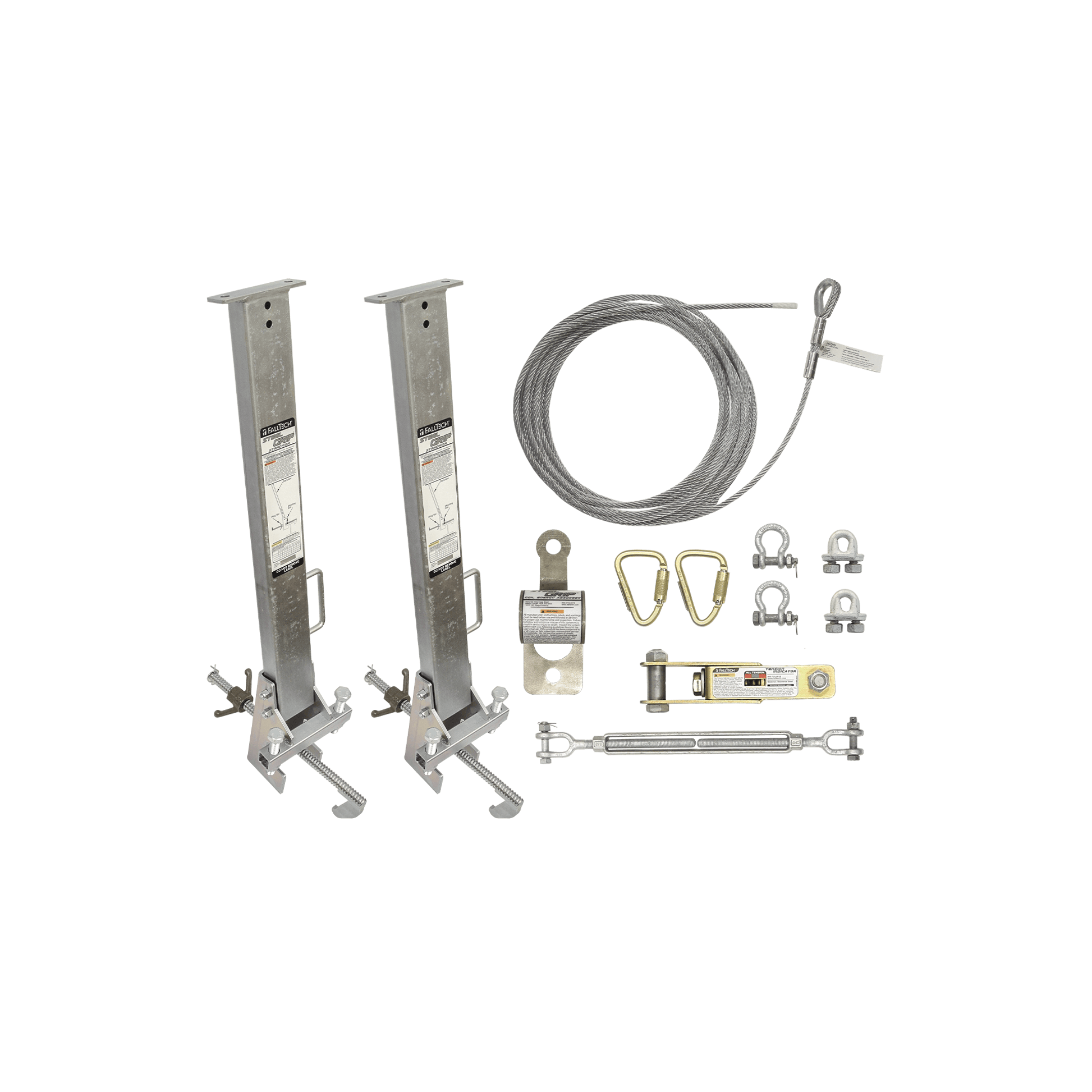FallTech 60' SteelGrip Temporary Cable HLL System and Stanchions with 24" beam clamps - 6036024