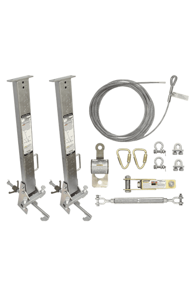 FallTech 60' SteelGrip Temporary Cable HLL System and Stanchions with 24" beam clamps - 6036024