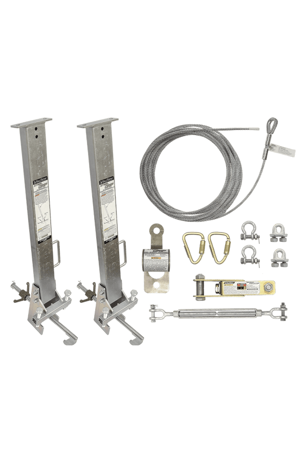 FallTech 60' SteelGrip Temporary Cable HLL System and Stanchions with 24" beam clamps - 6036024