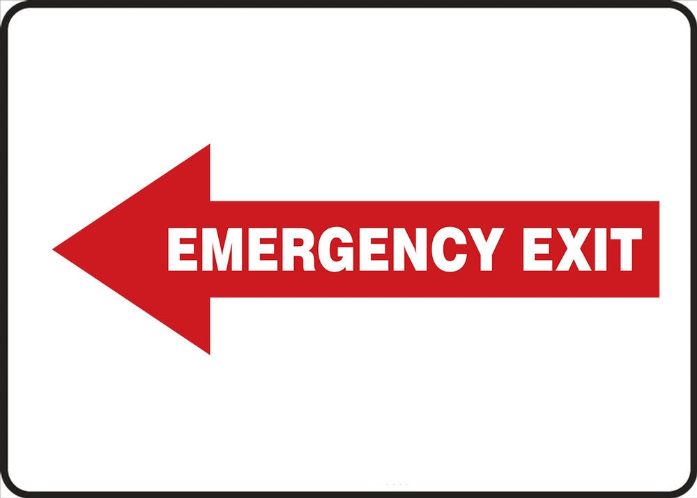 Safety Sign: Emergency Exit (White Text In Left Red Arrow) 7" x 10" Adhesive Dura-Vinyl 1/Each - MEXT558XV