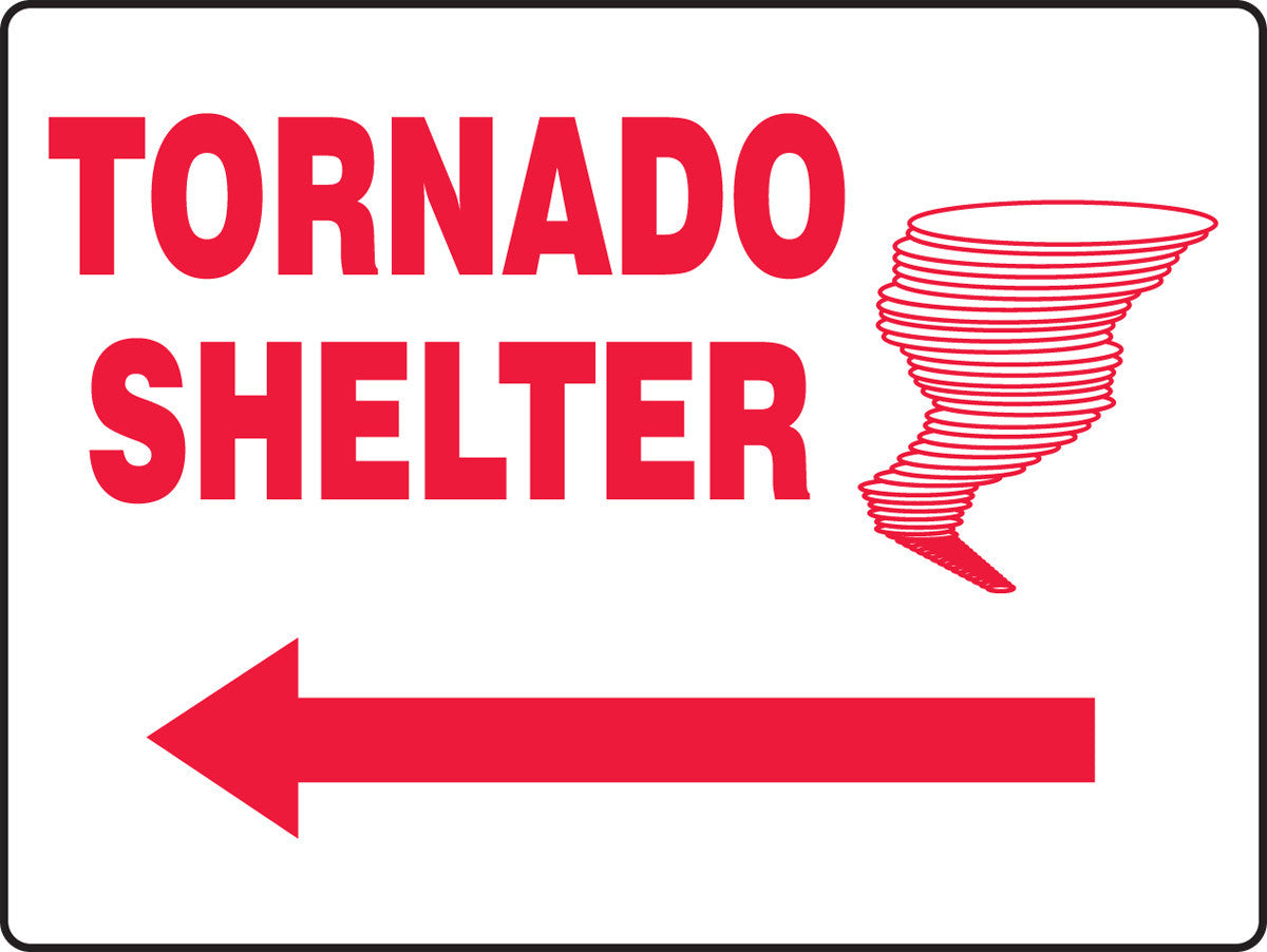 Safety Sign: Tornado Shelter (Graphic And Left Arrow) 18" x 24" Plastic / - MFEX519VP