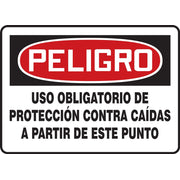 OSHA Danger Fall Protection Sign: Fall Protection Required Beyond This Point English 7" x 10" Dura-Plastic 1/Each - MFPR104XT