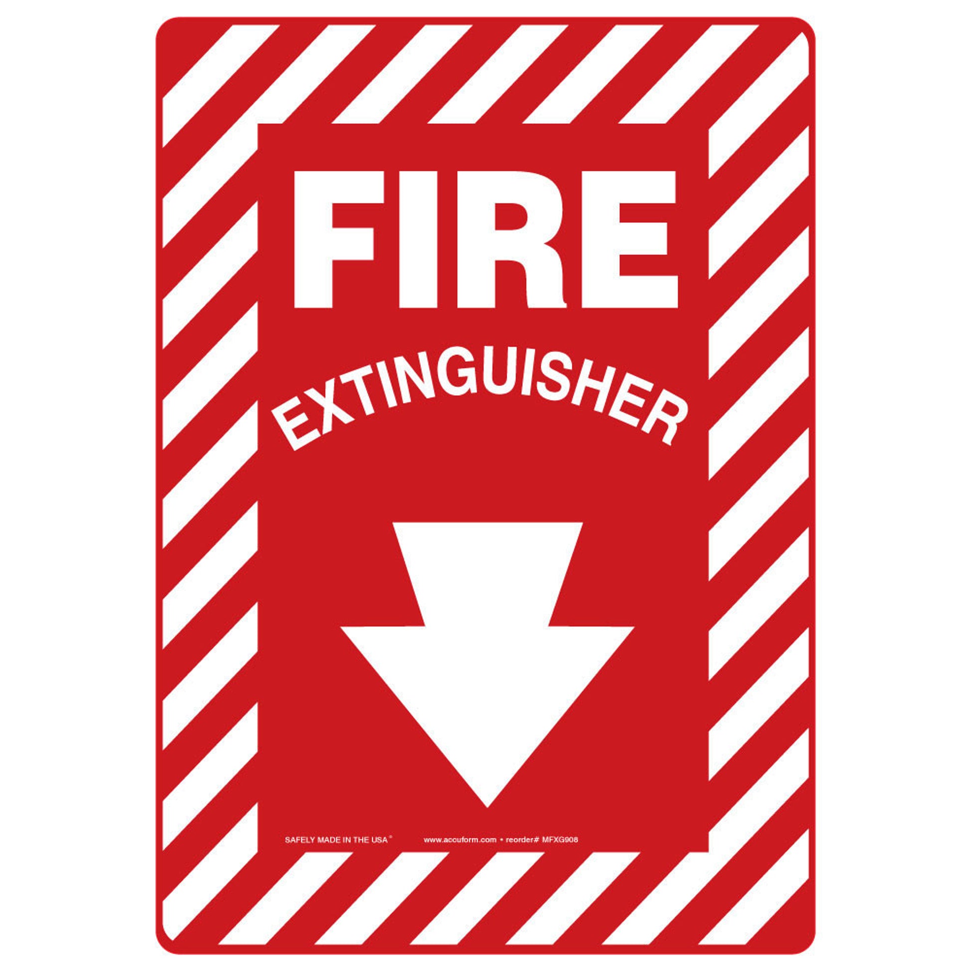 Safety Sign: Fire Extinguisher (Down Arrow White) 14" x 10" Adhesive Vinyl / - MFXG908VS