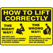 How To Lift Correctly Safety Sign: The Right Way - The Wrong Way 10" x 14" Accu-Shield 1/Each - MGNF504XP