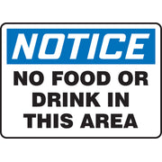 OSHA Notice Safety Sign: No Food Or Drink In This Area 10" x 14" Aluminum / - MHSK838VA