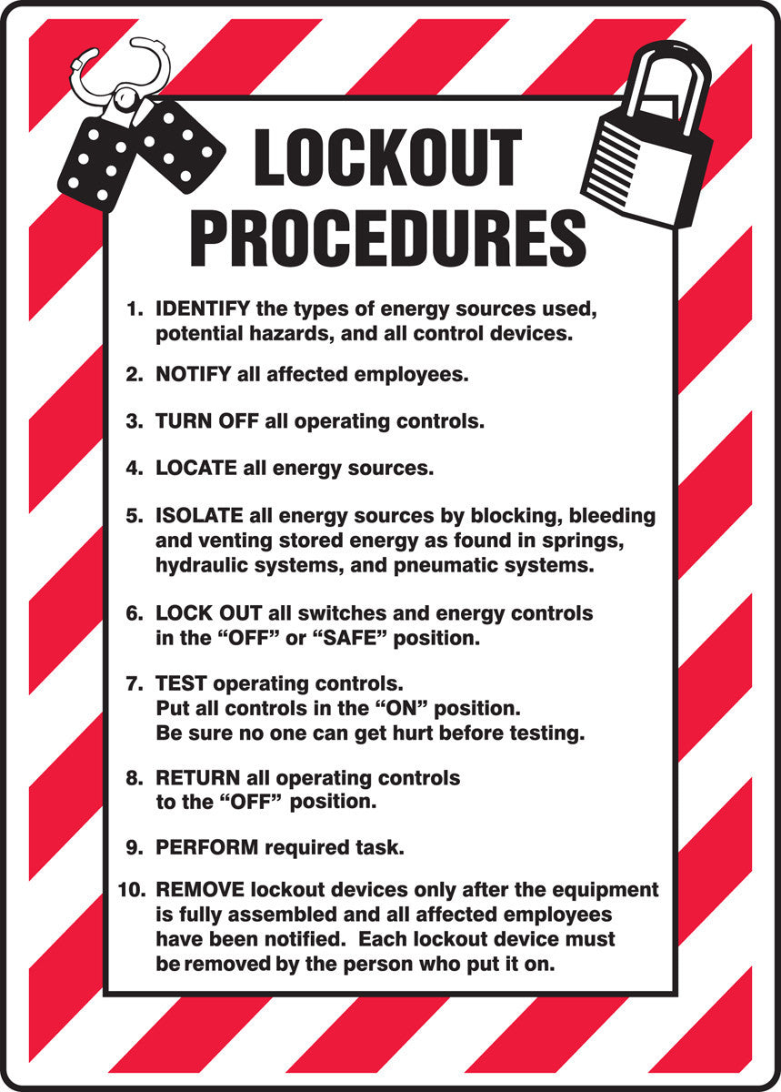 Lockout/Tagout Sign: Lockout Procedures List 14" x 10" Aluminum 1/Each - MLKT505VA
