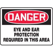 OSHA Danger Safety Sign: Eye And Ear Protection Required In This Area 10" x 14" Adhesive Vinyl / - MPPE131VS