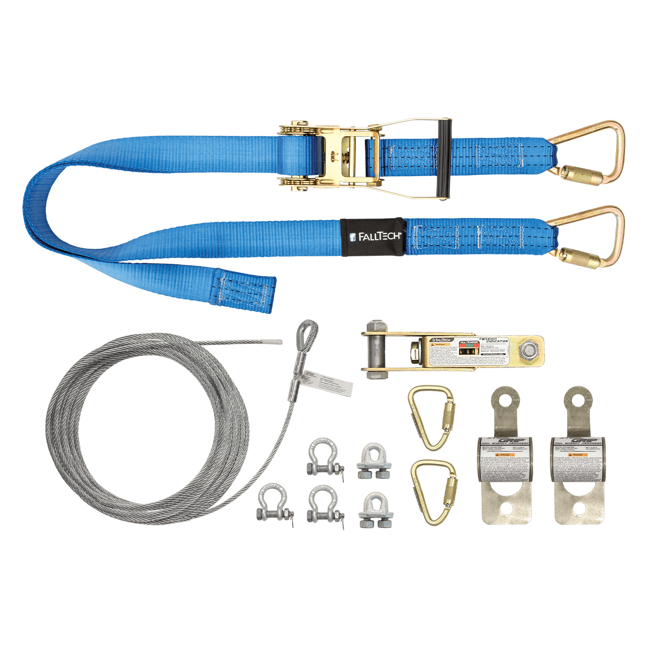 FallTech 100' SteelGrip Plus Single-span Temporary Cable HLL Assembly without Anchors - 620100R