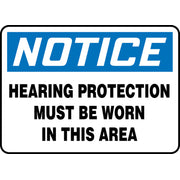 OSHA Notice Safety Sign: Hearing Protection Must Be Worn In This Area 7" x 10" Plastic / - MPPE855VP