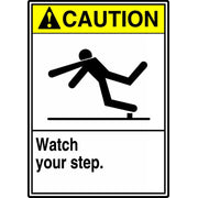 ANSI Caution Safety Sign: Watch Your Step. 10" x 7" Aluminum 1/Each - MRTF607VA