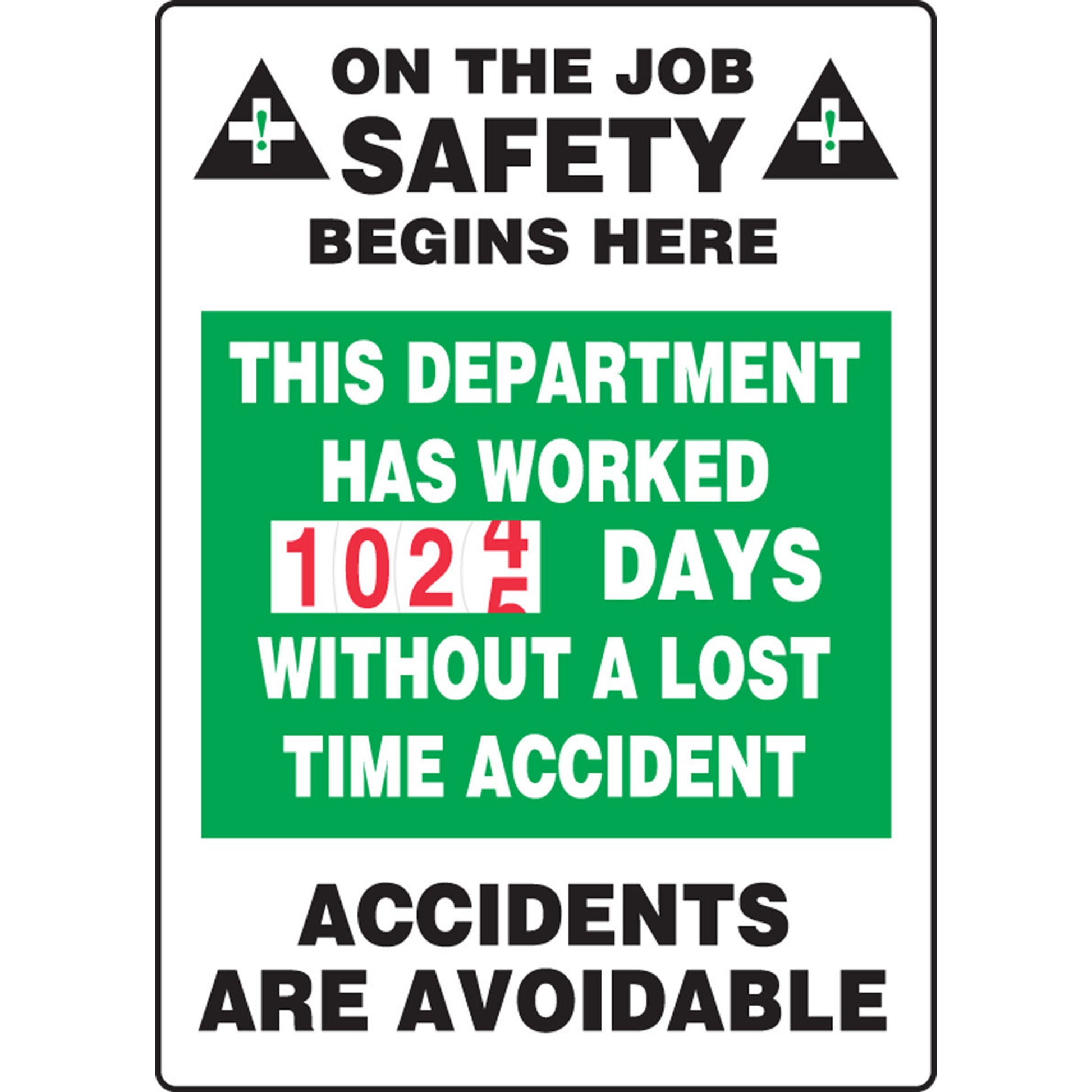 Turn-A-Day Scoreboards: This Department Has Worked _ Days Without A Lost Time Accident Single Dial 36" x 24" 1/Each - MSCBDD14