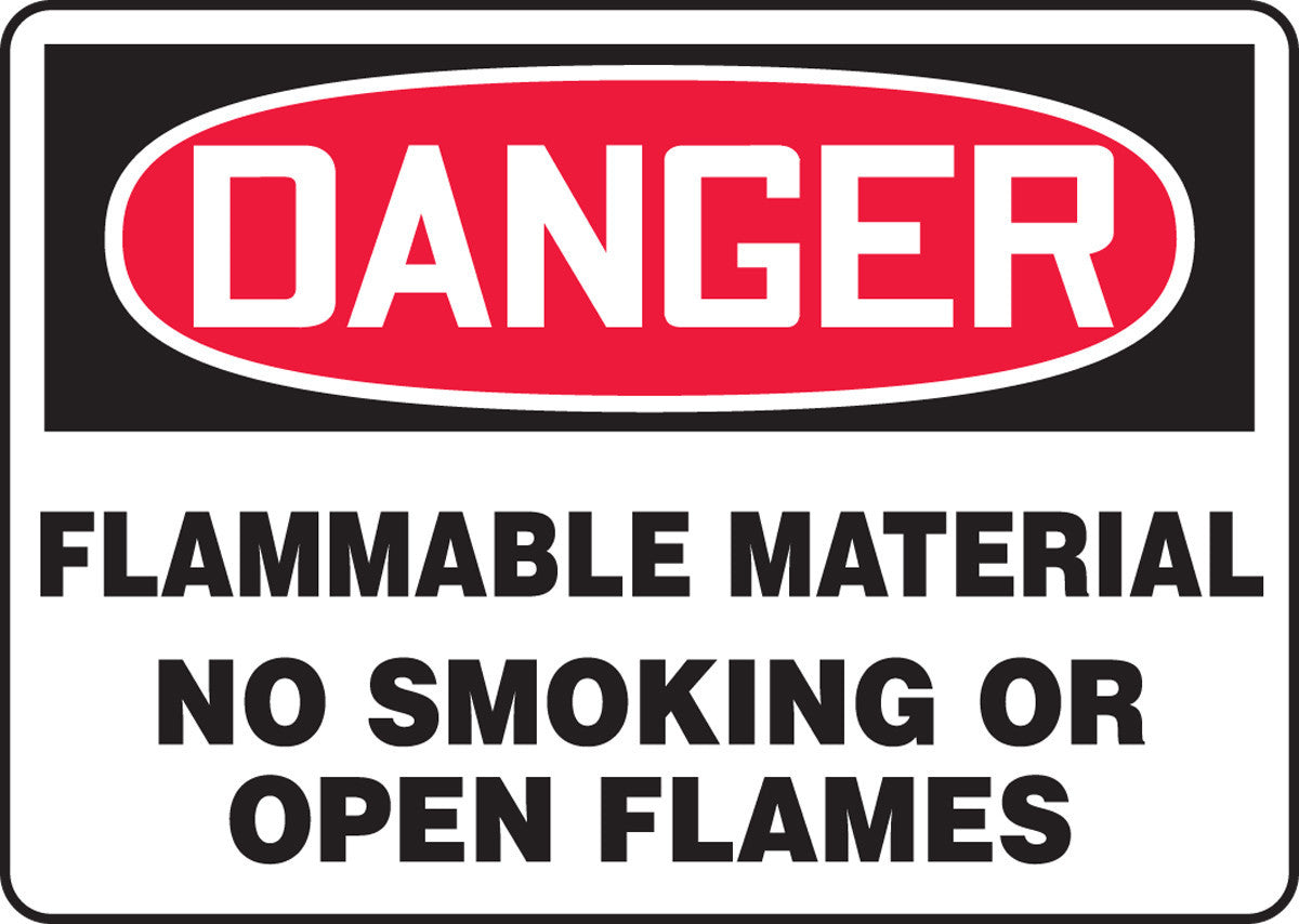 OSHA Danger Safety Sign: Flammable Material No Smoking Or Open Flames 10" x 14" Aluminum / - MSMK243VA