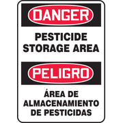 Bilingual OSHA Danger Safety Sign: Pesticide Storage Area 20" x 14" Adhesive Vinyl 1/Each - SBMCAW116VS