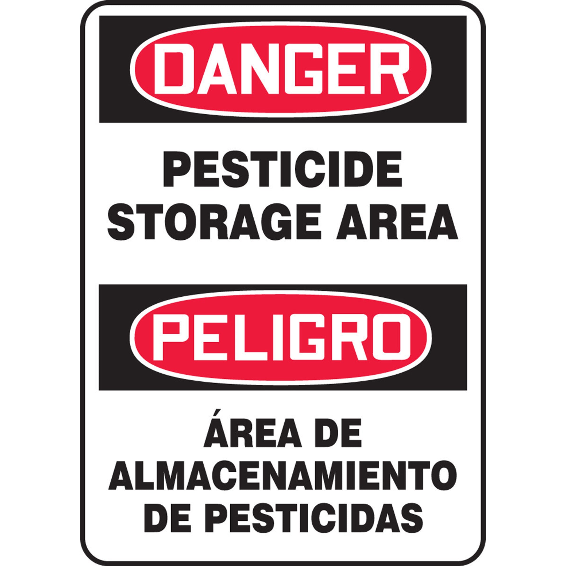 Bilingual OSHA Danger Safety Sign: Pesticide Storage Area 20" x 14" Adhesive Vinyl 1/Each - SBMCAW116VS