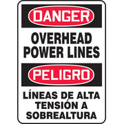 Bilingual OSHA Danger Safety Sign: Overhead Power Lines 20" x 14" Aluminum 1/Each - SBMELC147VA