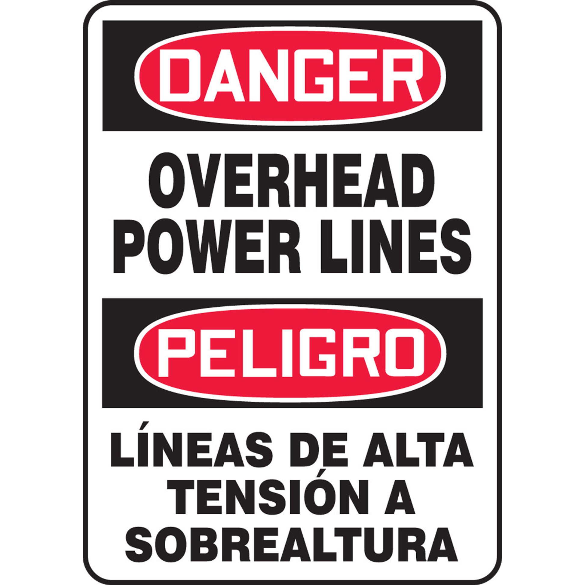 Bilingual OSHA Danger Safety Sign: Overhead Power Lines 20" x 14" Aluminum 1/Each - SBMELC147VA