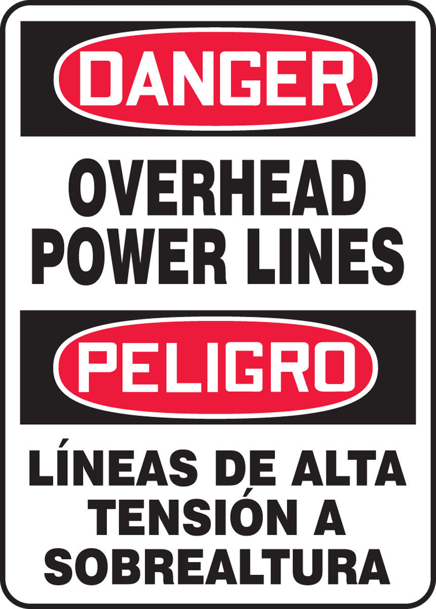 Bilingual OSHA Danger Safety Sign: Overhead Power Lines 20" x 14" Aluminum 1/Each - SBMELC147VA