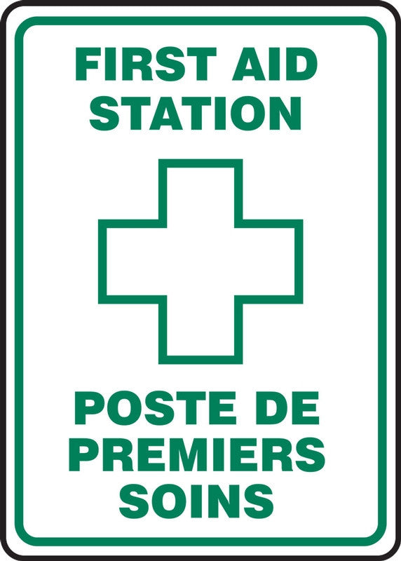 Bilingual Safety Sign: First Aid Station Bilingual - Spanish/English 14" x 10" Adhesive Dura-Vinyl 1/Each - SBMFSR504XV