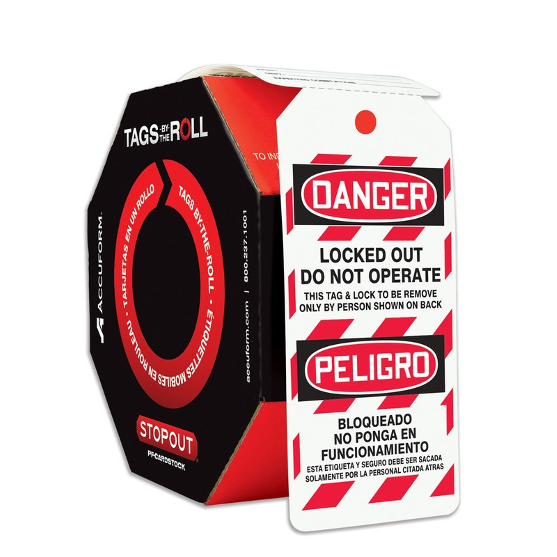 Bilingual OSHA Danger Tags By-The-Roll: Locked Out Do Not Operate PF-Cardstock / - TAR484